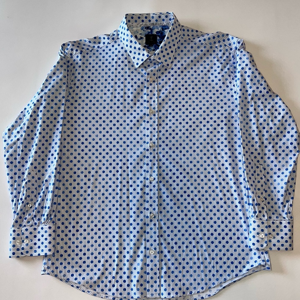 1 Like No Other Men’s: XL White with Blue Polka dot Dress Shirt